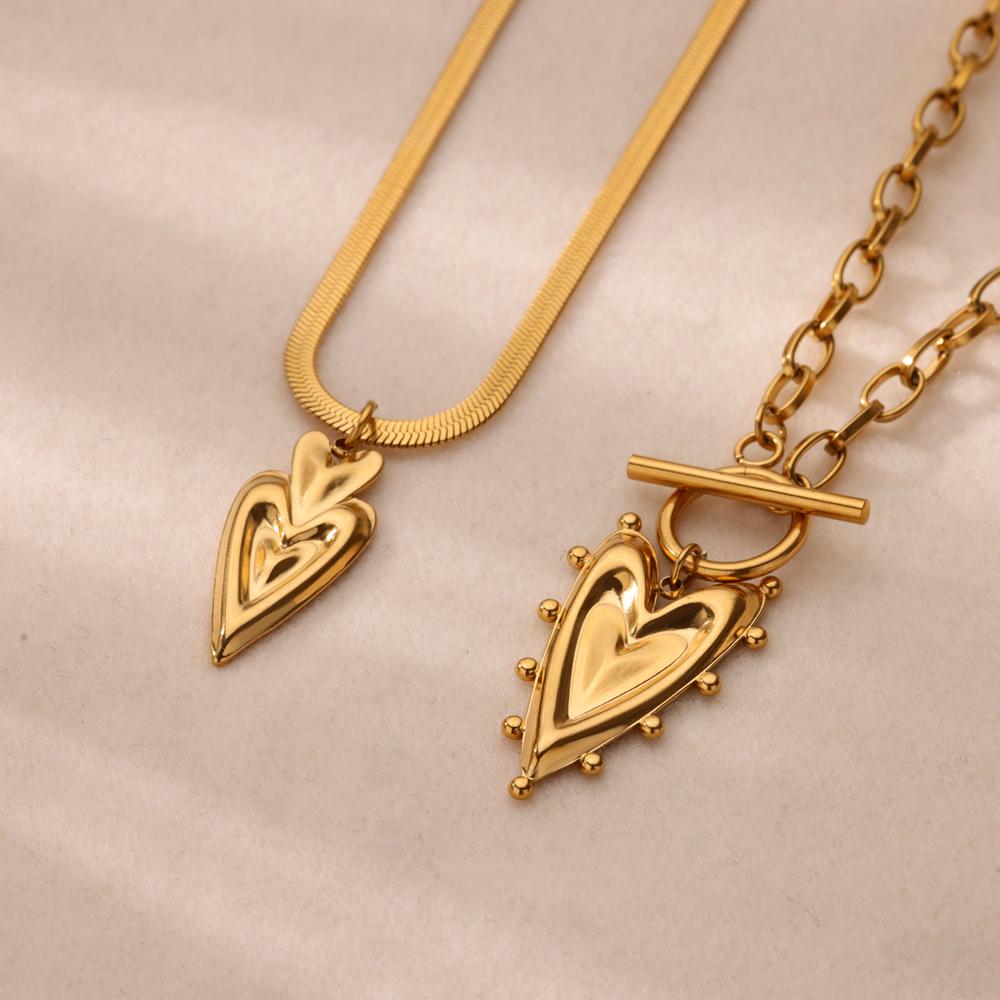Geometric Heart Necklaces For Women Gold Color Stainless Steel Snake Chain Heart Necklace Aesthetic Wedding Jewelry Gift