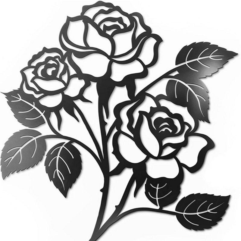 Rose Flower Metal Wall Art Decors Sculpture Black Flower Iron Wall Decoration Minimalists Wall Art Ornament Hanging Sign