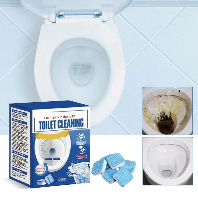 16pcs Toilet Bowl Cleaner Effervescent Tablets for Toilet Cleaning Tool Yellow Dirt Remover Automatic Stain Deodorant