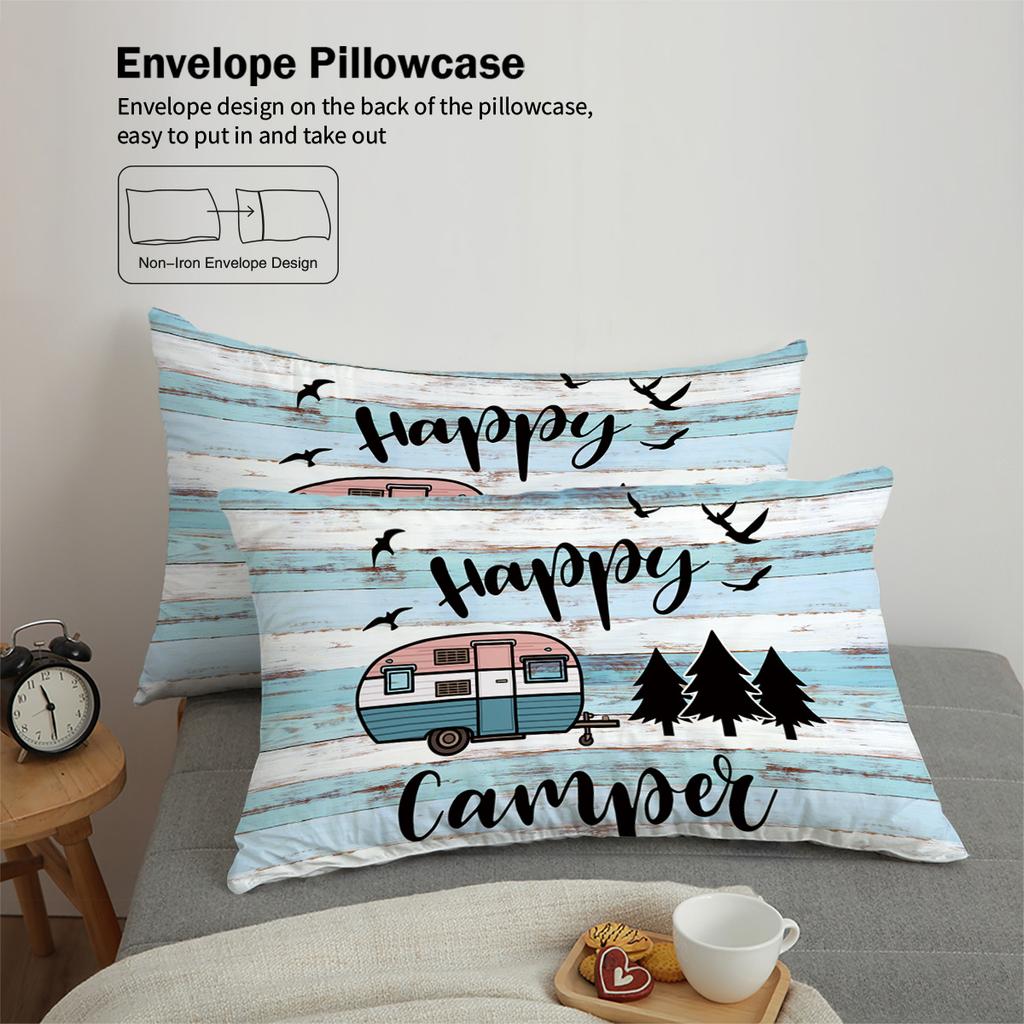 3pcs happy camper pattern printed bedding set, suitable for teenagers and adult's bedroom, camping, 1*duvet cover+2*pillowcase