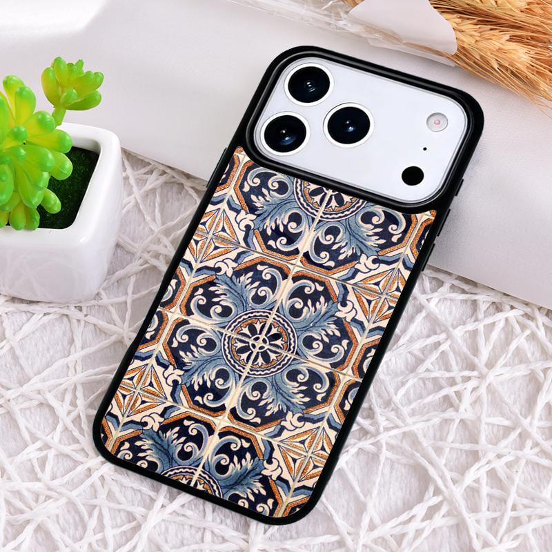 art Decorative Moroccan Tile Phone Case for iPhone 17 Air 16 15 11 12 14 13 Pro Max Shockproof Cover
