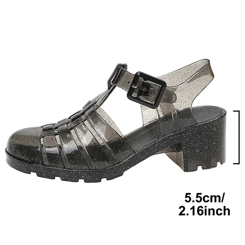 

Fashion Gladiator Sandals 2025 Women High Heels Transparent Sandals Summe Sequins Thick Heeled Rome Women Shoes Closed Toe Beach Sandles 40 чёрный