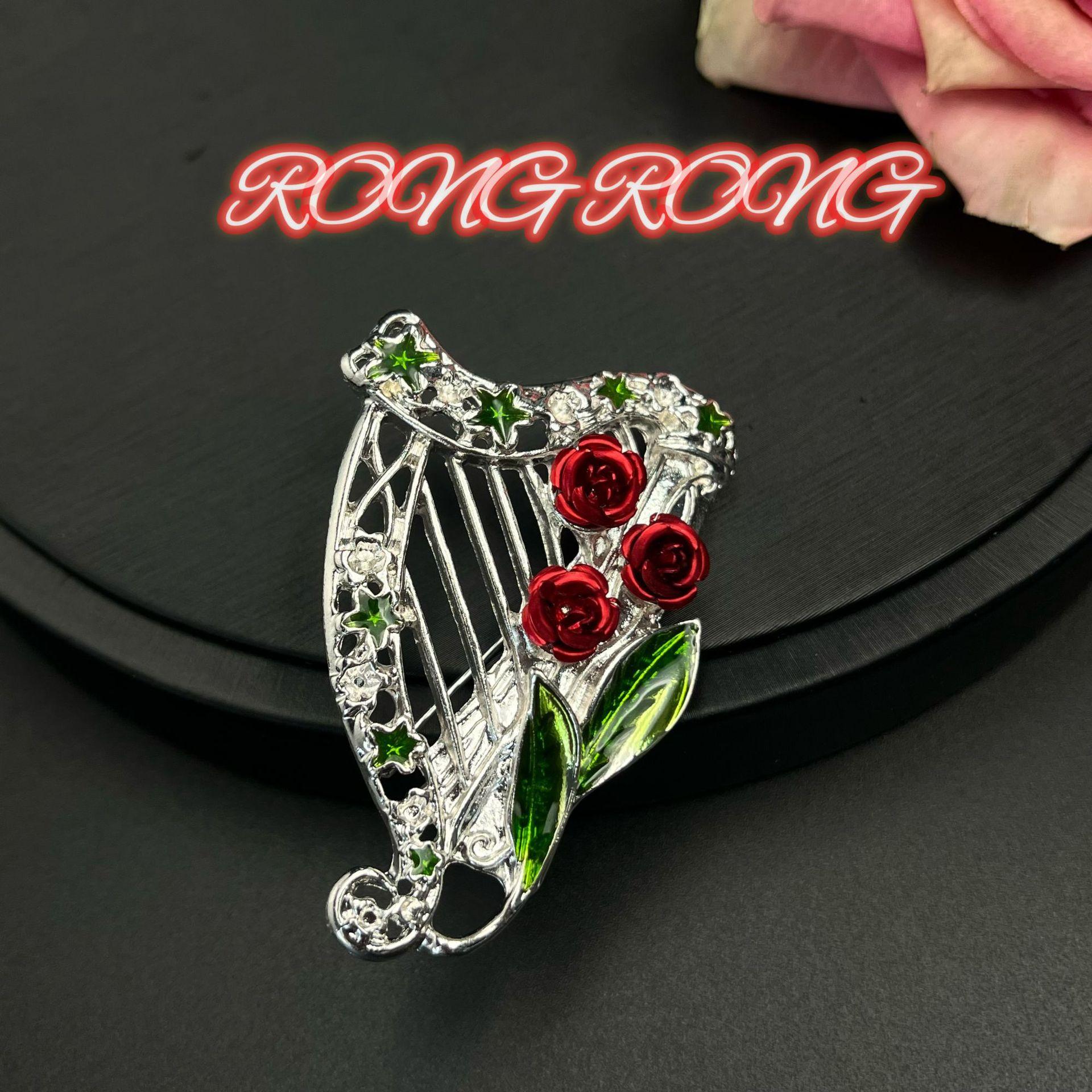 Европейская Американская Западная Винтажная Классическая Роза Арфа Брошь Прочная Легкая Роскошь Средневековая Высококлассная Нишевая