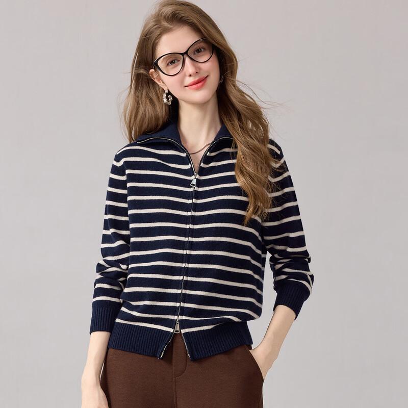 Snowforte Women's Minimalist Striped Wool-Cashmere Knit Cardigan
