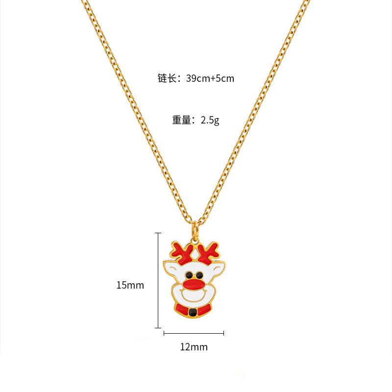 Christmas Cartoon Oil Dripping Elk Snowman Bell Necklace, Creative Design Gift Versatile Item Pendant Woman