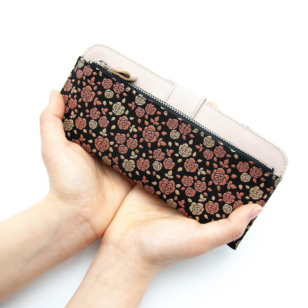 Inden-ya Inden Long Wallet, Kaguwa Rose Design, Traditional Craftsmanship, Koshu Inden Deer Leather, Lacquered, Original Brand (No. 8402)