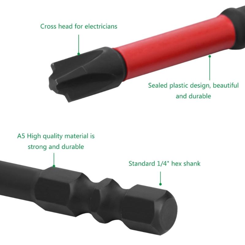 3Pieces Special Magnetic Cross Screwdriver Bit 1/4 Inch Hex Shank PH2 50mm 70mm 90mm For Electrician Power Tool