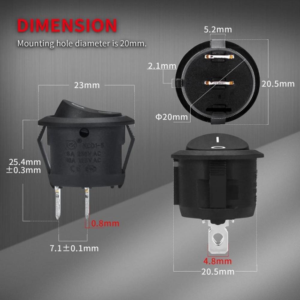 5PCS Round Rocker Switch ON Off SPST 20mm Mini 12 Volt Toggle Switch 12V for Car Automotive RV 2 Pin Switch 120V Wired KCD1