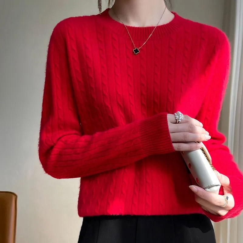 

Свитер женский осенне-зимний теплый вязаный низ с круглым вырезом рубашка свободный удобный пуловер верхний свитер XXXL красный