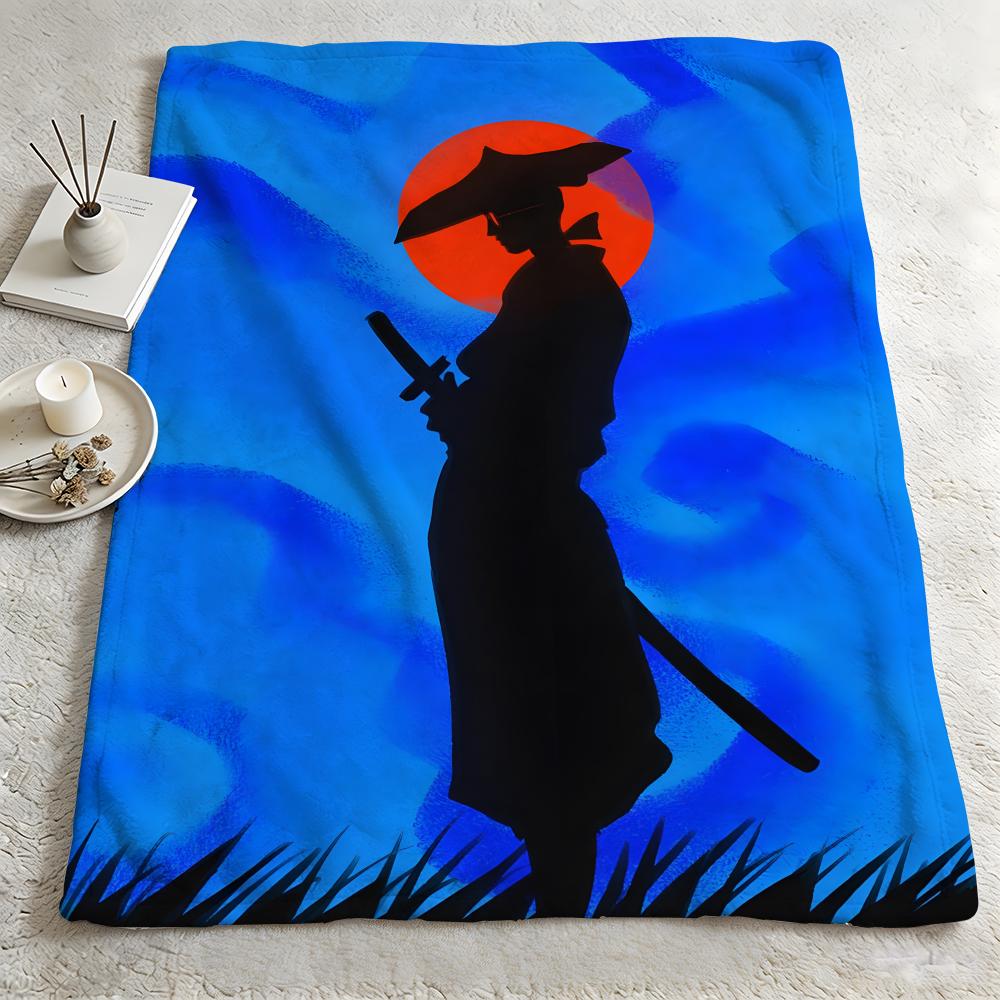 Anime BBlue Eye Samuraii Throw Warm Soft Flannel Blanket Multiuse for Sofa Bed Camping Travel Nap