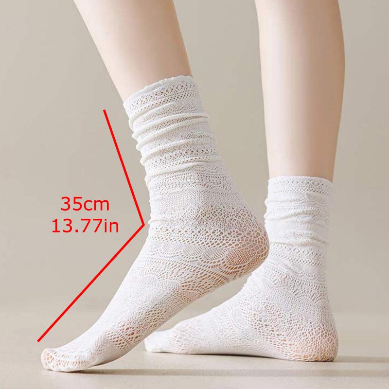1 Pair Flower Lace Socks Fashion Mesh Retro Hollowed Out Lolita Crew Socks Sweet Pile Socks Daily Thin Vintage Women