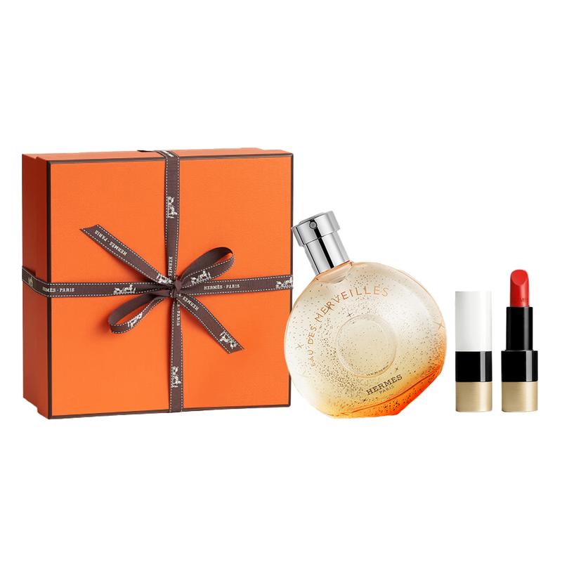 Hermes Orange Starlight Perfume + Gift Box Set Eau de Toilette EDT Woody Fragrance Cosmetics 9715611-Perfume 50ml + Satin Lipstick #75 3.5g