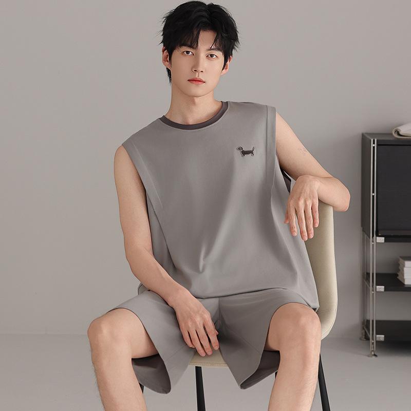 Pajamas men's summer cotton vest shorts summer thin teen men's sleeveless vest loungewear set