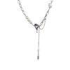 Design purple diamond love fringed pearl necklace female ins sweet cool babes hip hop collarbone chain trendy jewelry female