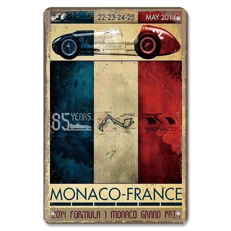 Vintage Metal Tin Signs Racing Car Plaque Decor F1 Racetrack Metal Poster Wall Art for Garage