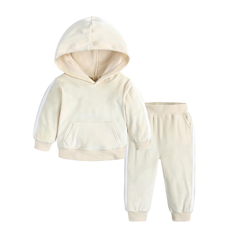 Kinderkleidungsset Jungen Mädchen Samt Hoodies Anzug Einfarbiges Sweatshirt+Hosen Sets Kleinkind Kinder Sportoutfits 110 beige
