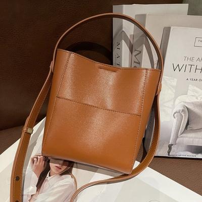 Vegetable Tanned Cow Leather Bucket Bag Large Shoulder Commuter Women's Bag High-grade Texture Crossbody Bag