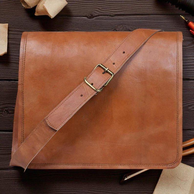 

Handmade Leather Messenger Bag for Men – Full Grain Goat Leather Satchel with Brass Fittings & YKK Zippers | Cross body Laptop Bag 16 x 12 x 5 in