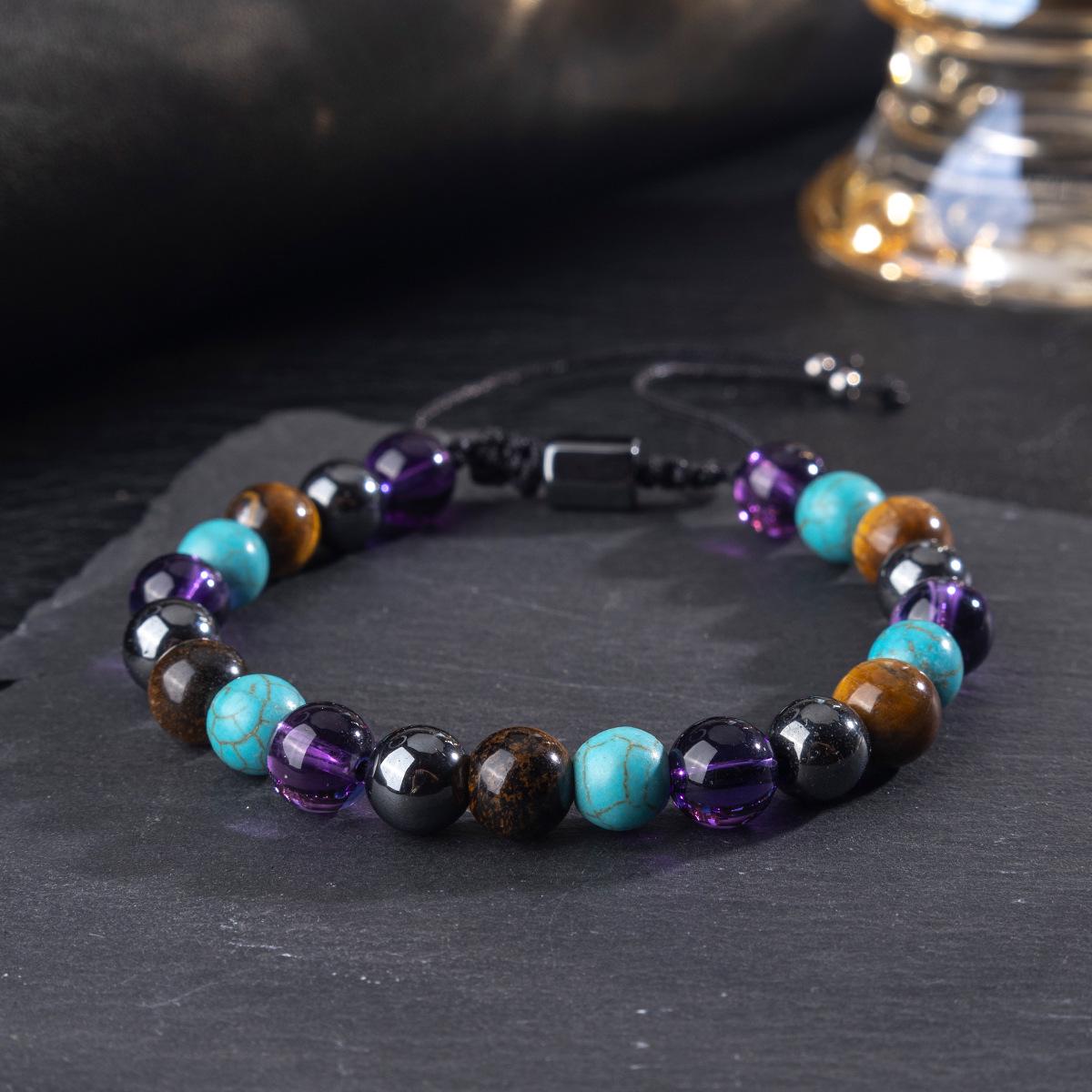 

Men s Bohemian Hematite & Amethyst Crystal Beaded Bracelet глаз тигра/бирюзовый