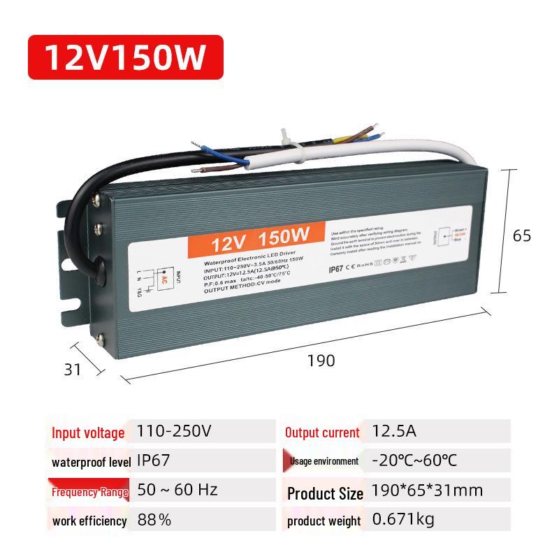 Weatherproof 12V/24V LED Power Supply for Wall Washers, 200W/250W/300W/400W, Outdoor Lighting.