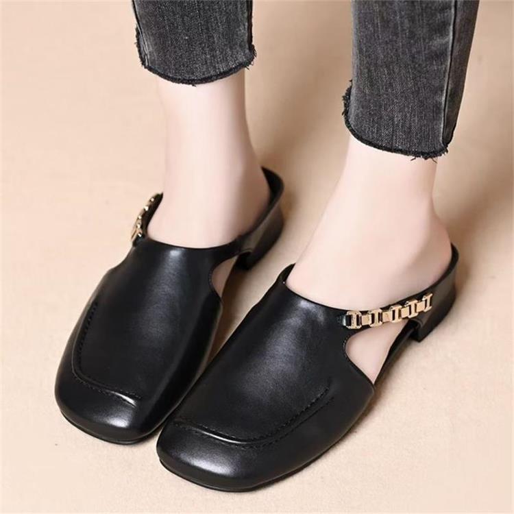 Soft leather bag head half slippers women's summer fashion outer wear 2025 new retro versatile casual flat lazy muller shoes