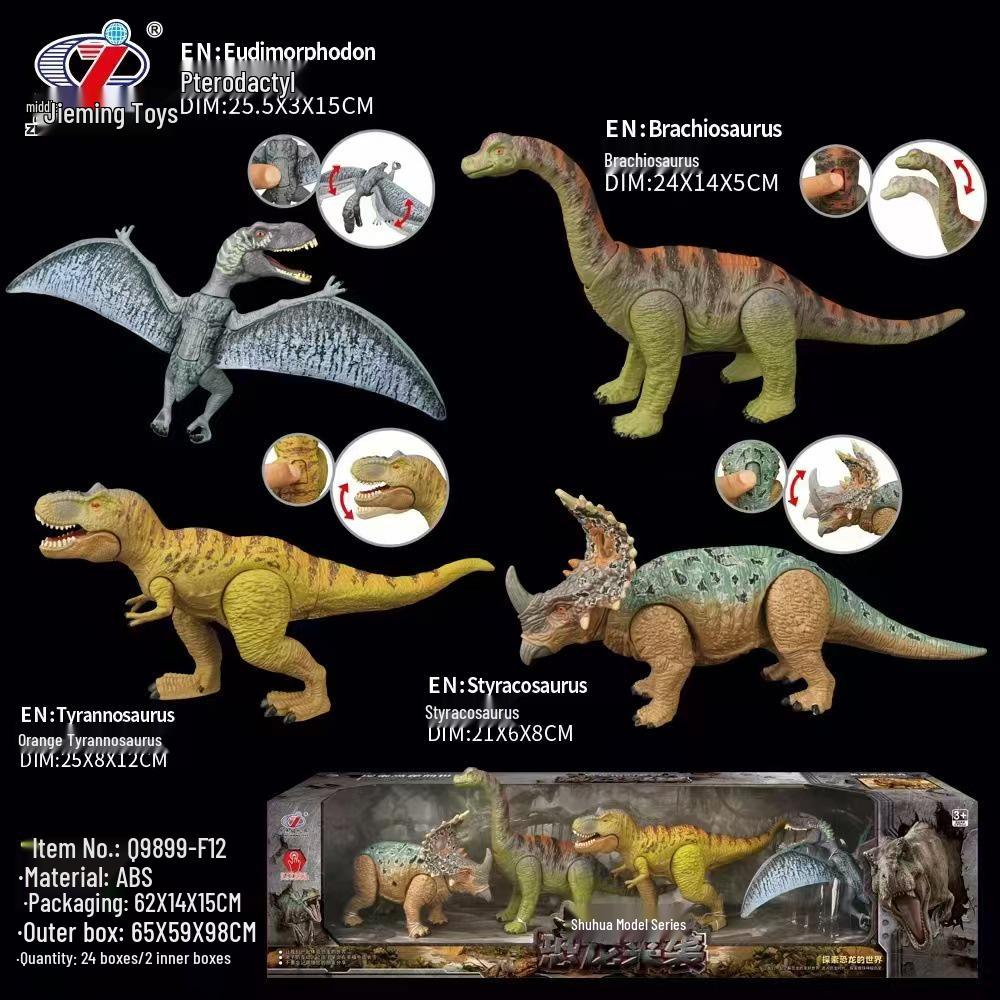 Movable Dinosaur Toy: Pterodactyl, Triceratops, & Tyrannosaurus Models with Open Mouth