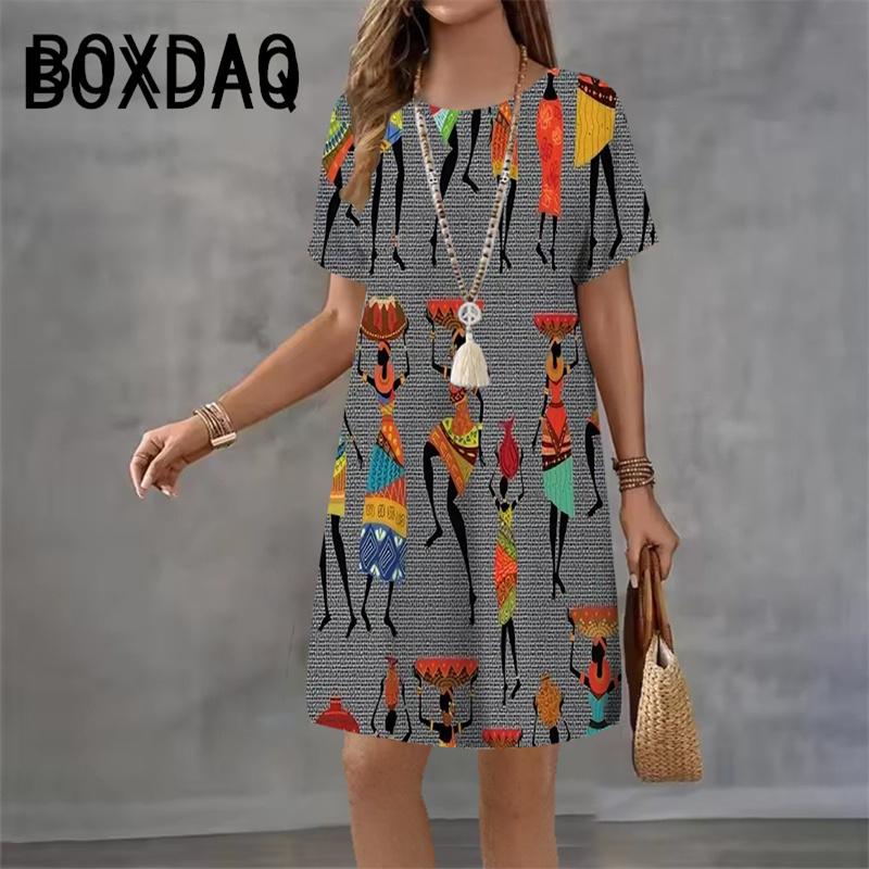 Ladies' 3D Diamond Printed Mini Dress Fashion Style Street Dress Summer Women Casual Round Neck Short Sleeve Mini Dress Vestidos