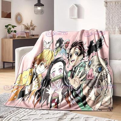 Kreslená deka Kawaii Nezuko Super měkká a útulná Demon Slayer Flanelové deky a plyš na pohovku Pohovka Povlečení Dekor Dárky