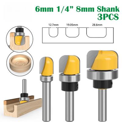 6/6.35/8 Shank Bowl & Tray Router Bit 1-1/8" Diameter Concave Round Nose Milling Cutter Woodworking Corner Rounding Router Bit