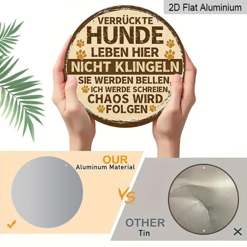2D Flat, 1pc, German Funny Dog Sign Aluminum Pet Decor, Verrückte Hunde Leben Hier, Retro Wall Decor, Bedroom Door Decor, Outdoor Plaque & Wall Art