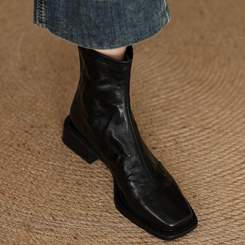 Fashion Ankle Boots Women Square Toe Fashion Dress Heeled Shoes Designer Dress Woman's Winter Boots 2025 Chelsea Botas De Mujer Shoes