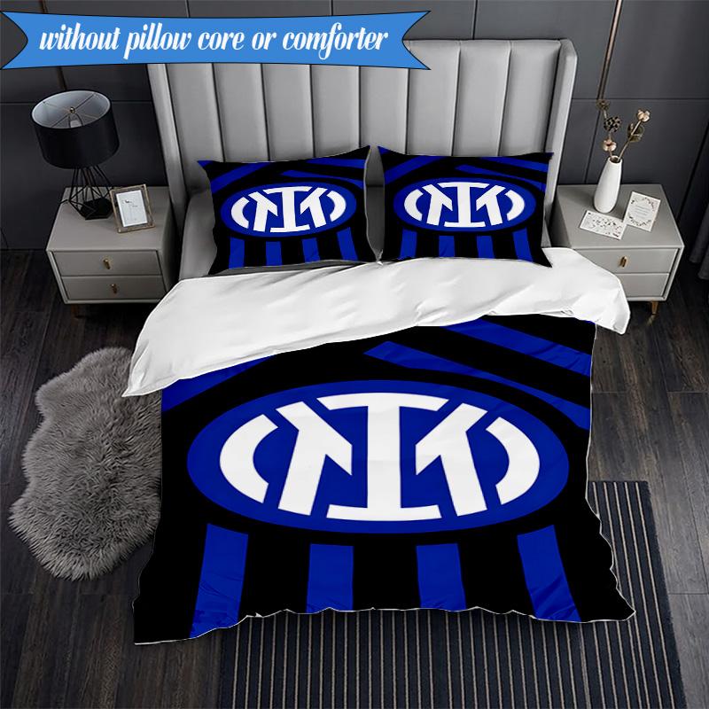 3 PEZZI F.C. Set Biancheria da Letto Morbido Stampato Internazionale Milano, Include 1 Federa per Piumone e 2 Federe per Cuscino, Perfetto per Camera da Letto, Dormitorio, Regalo per Fan