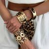Salircon 7 Style Leopard Print Silk Scarf Cuff Bangle Retro Ethnic Style Polka Dot Ribbon-Wrapped Metal Wide Bracelet Wristband