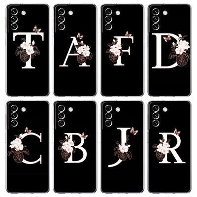 Flowers Initial Letter Case for Samsung S24 S23 S22 S20 S21 FE Ultra S24 S23 S10 S10E S9 S8 Plus 5G Transparent Phone Shell Bag