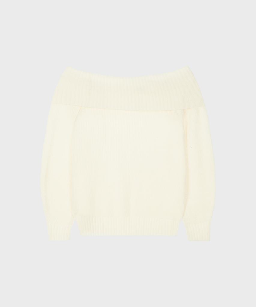 Alkialka Shirring Off-Shoulder Knit (Ivory)