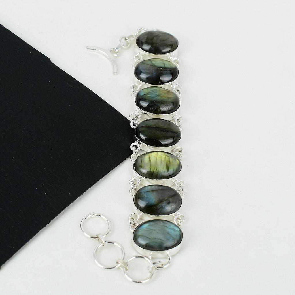 Natural Labradorite Gemstone Handmade 925 Sterling Silver Bracelet, Labradorite Bracelet For Wife , Unisex Bracelet, Father's Day Gifts