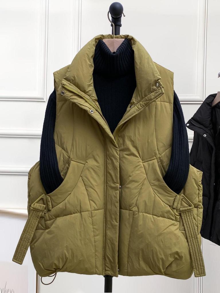 Jachetă Femei Mărimi Mari Lungime Medie Fără Mâneci - Vestă Groasă Călduroasă din Bumbac cu Puf pentru Toamnă/Iarnă