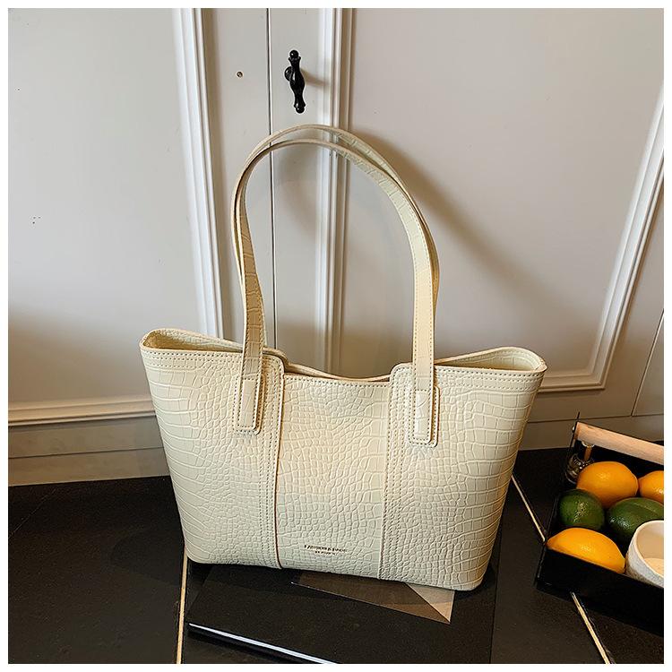

Simple bag women s 2025 new fashion with crocodile pattern shoulder bag large capacity tote bag білий