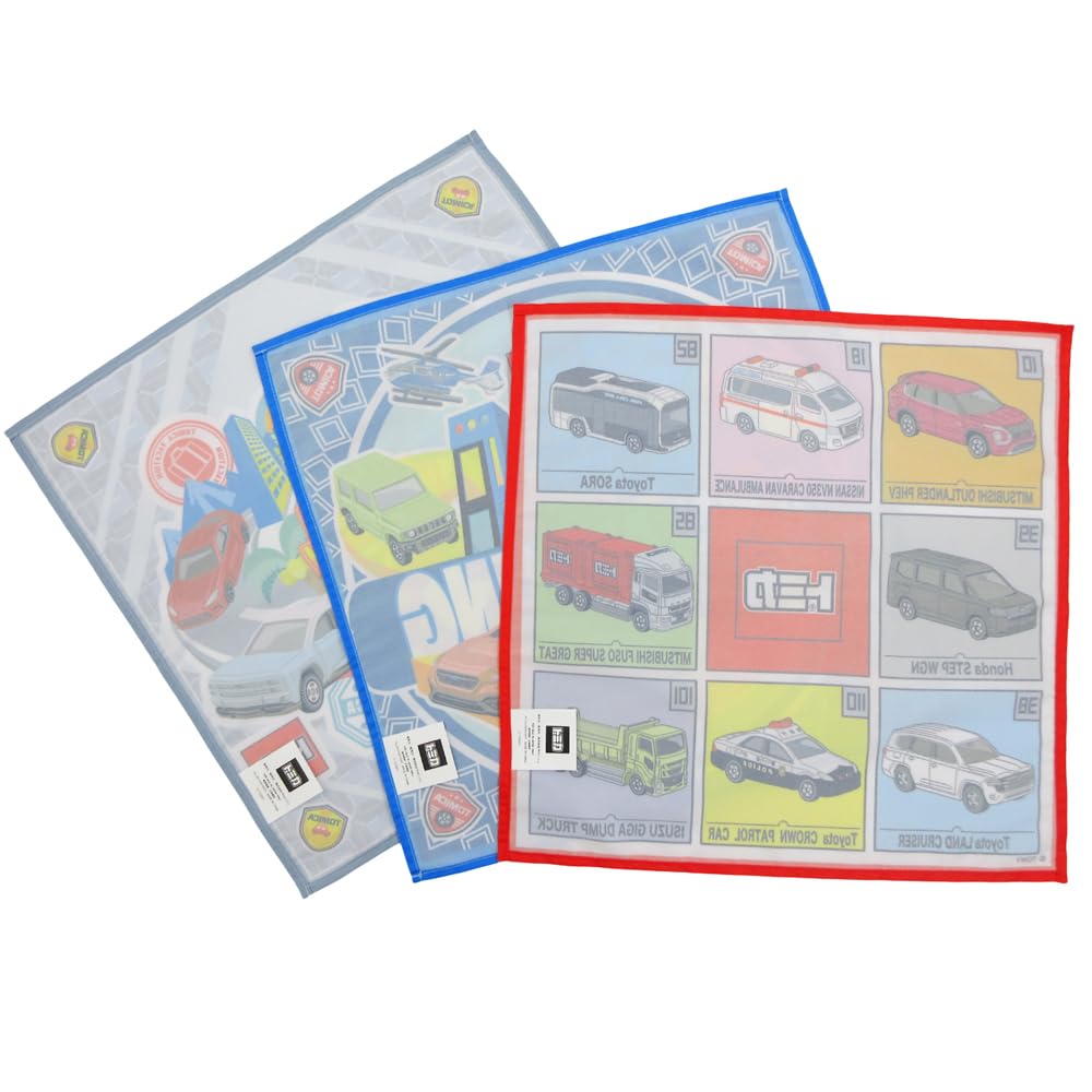 35601 Tomica Napkin Set of Different Lunch Large Perfect for School Lunch Lunch Kids 3, Designs, Cloths, Handkerchiefs, Kindergarten, Entrance, Boxes,