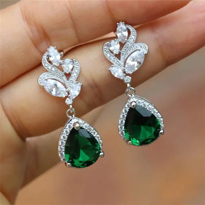 New Popular Women'S Pendant Emerald Earrings Retro Party Accessories With Bright Green Zirconia Elegant  Jewelry Gifts
