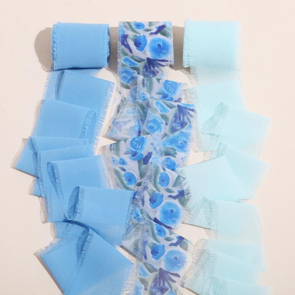 1/3 Rolle Satinband mit aufgedruckten Blumen 4 cm Breite Seidenband Ausgefranste Kanten Handgefertigtes Bastelmaterial Chiffonband Hochzeitseinladung