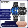 Sanda Retro Men's Waterproof Quartz Wristwatch with Small Seconds and Calendar - Fashionable Steel Band.