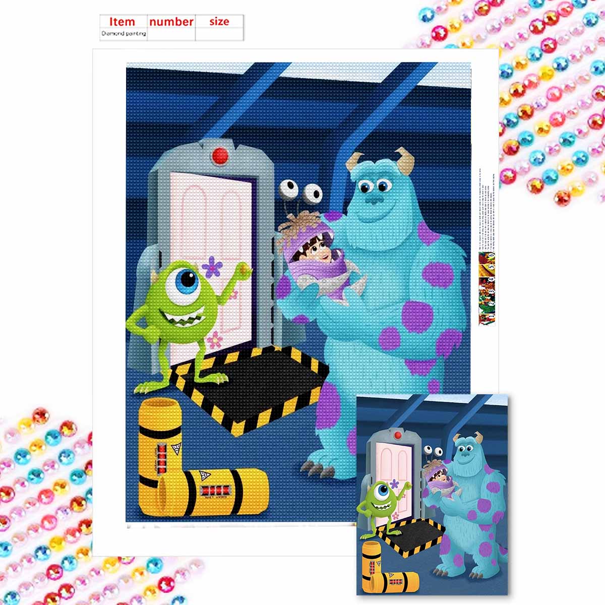 

Full Round Diamond Painting Big-eyed Boy and Green-haired Monster Art Rhinestone Picture Mosaic DIY 5D Cross Stitch Embroidery Home Decoration Round 20x30cm