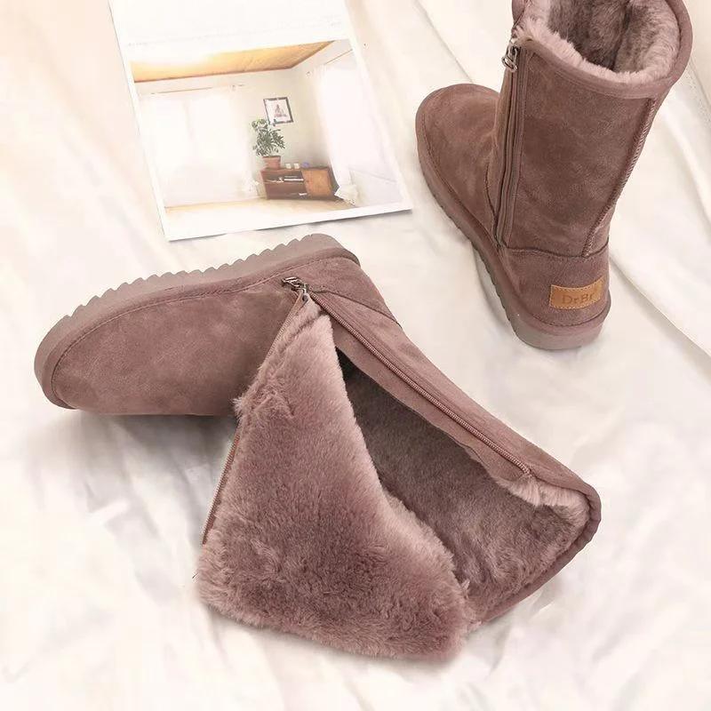 Women Suede Leather Warm Snow Boots 2024 Winter New Causal Plush Fluffy Anti-cold Zipper Boots Plus Size Women Platform Shoes