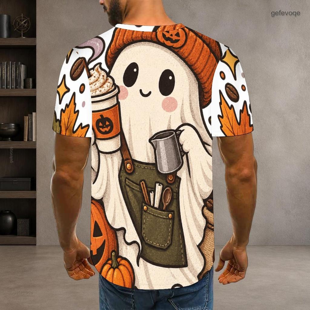 Men Plus Size Round Neck Short Sleeve Halloween Opossum Pumpkin Printed T Shirt