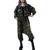 Personality trendy and cool old-fashioned printed denim lapel collar long-sleeved short jacket multi-pocket trousers two-piece set women's autumn 