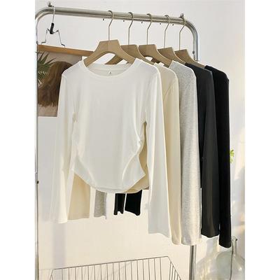 Irregular Card Waist Pleated Long-sleeved Top Spring Slim-fit Spice Girl Style Shirt Women's Undershirt