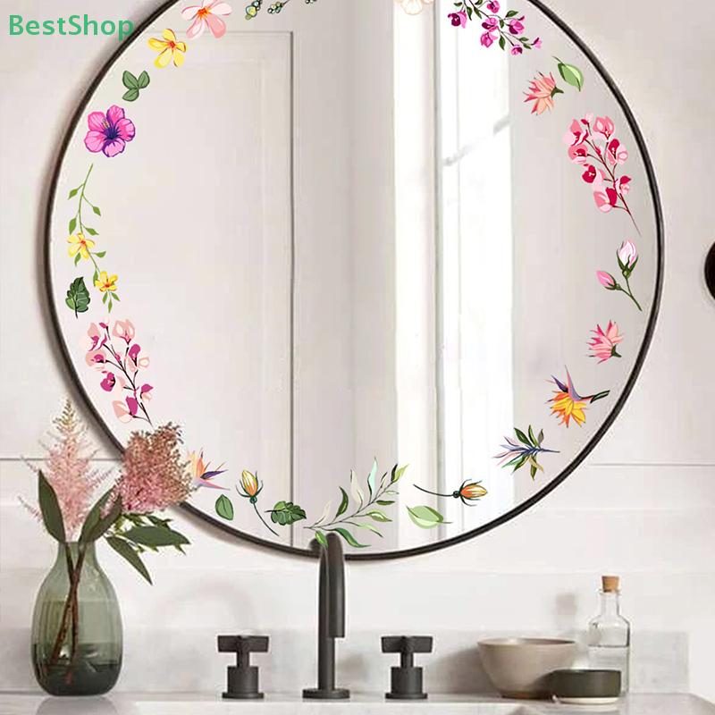 Mirror Stickers,Plant Flower Wall Stickers,Self-adhesive Wall Stickers For Decorating Mirrors In The Bedroom And Bathroom