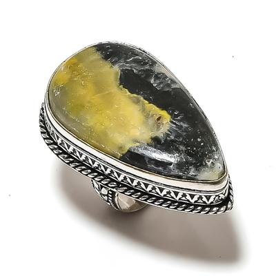 Φυσικό Πέτρωμα Bumble Bee Jasper Δαχτυλίδι Ασήμι 925 Μέγεθος 7.5 V7H33