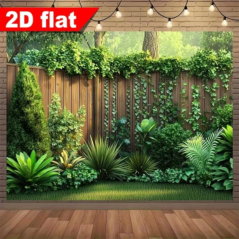 2D Rustic Wood Fence Full Ivy Mixed Greenery Forest Yard Backdrop